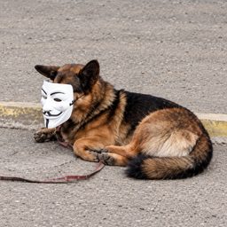 aDOGymous logo: masked German shepherd